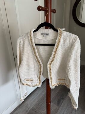 WD.NY Cream Textured Bouclé Top with Silver Label